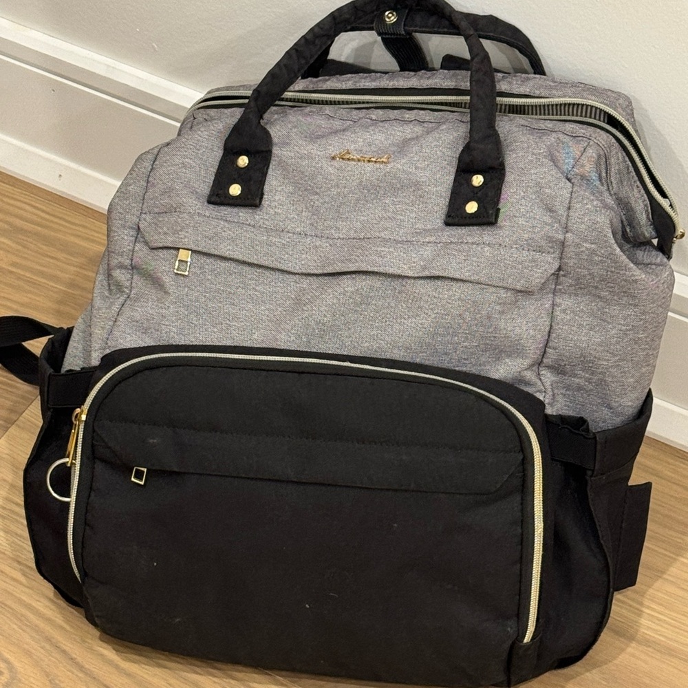 Stylish Black and Gray women’s Backpack 18 pockets